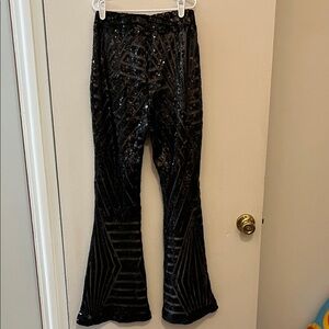 Black sequin bell bottom flare pants size small